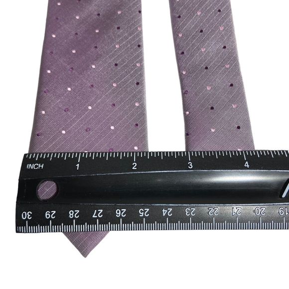 IMANI UOMO Necktie Iridescent Purple Lilac Pink Dots Pattern Skinny Silk Tie - Picture 8 of 9